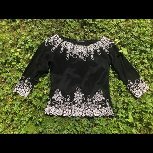 Stunning black blouse embroidered w/ white beads